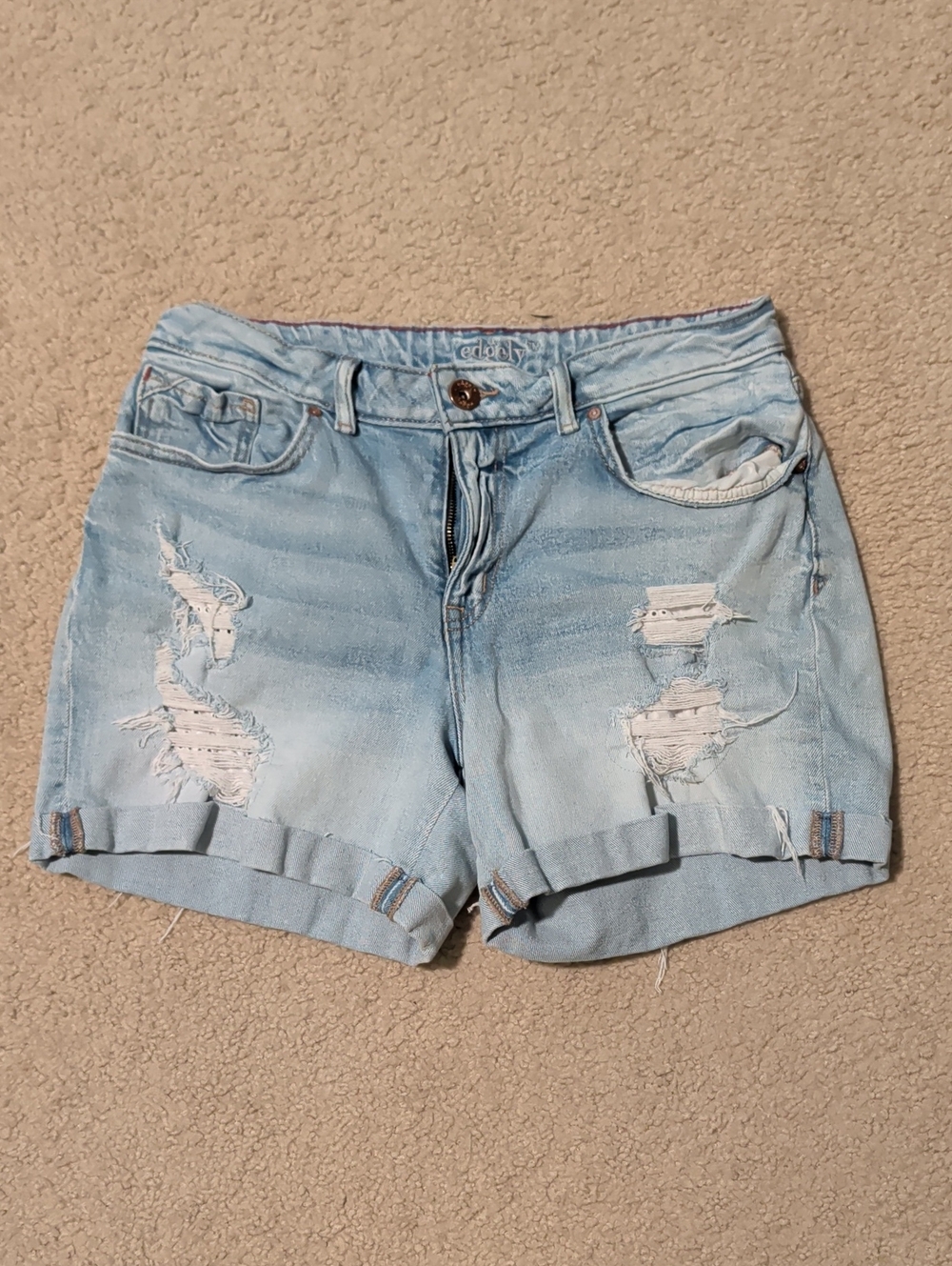 Light Wash Distressed Denim Shorts - Unbranded